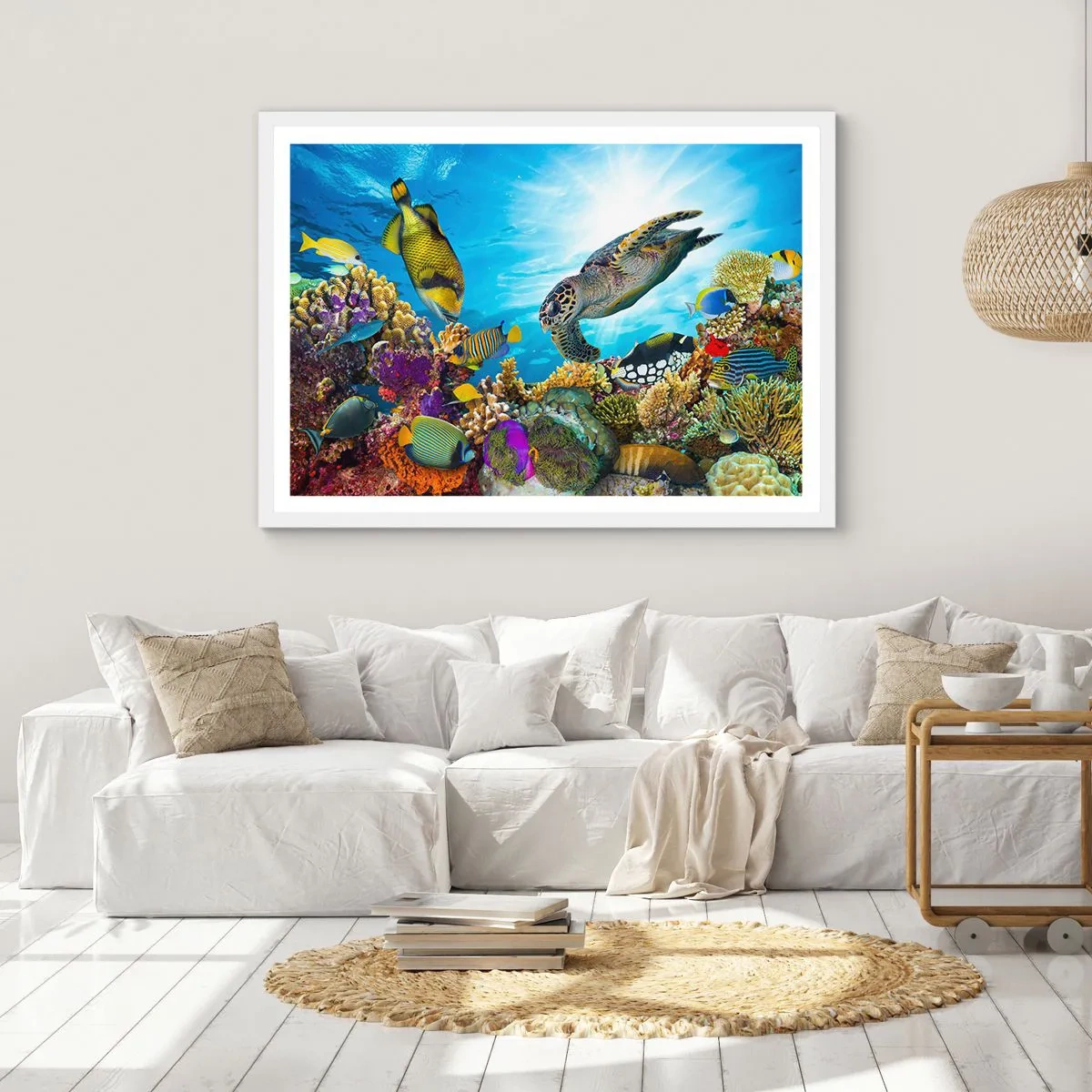 Plagát v bielom ráme - Koralová promenáda - 100x70 cm