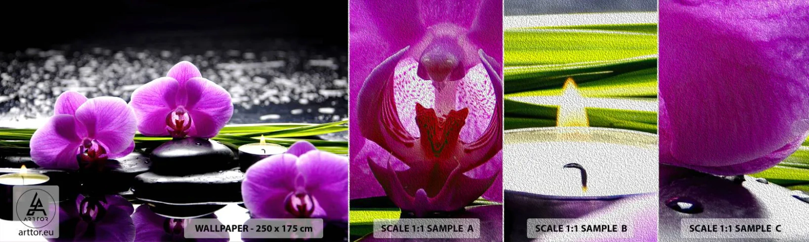 Vzorka fototapety Premium Sand - Utopiť v tichu a pokoji - Kvety, Orchidea, Orchidea - 100x30 cm