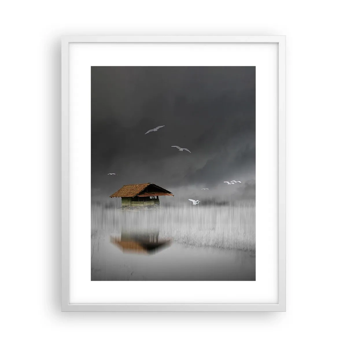 Plagát v bielom ráme - Úkryt pred dažďom - 40x50 cm