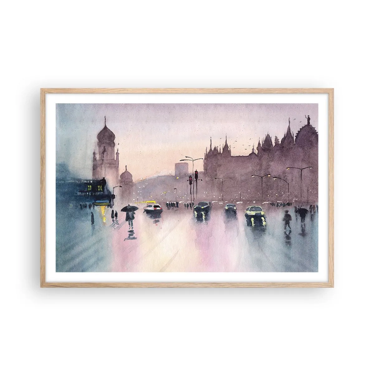 Plagát v ráme zo svetlého duba - V daždivom opare - 91x61 cm