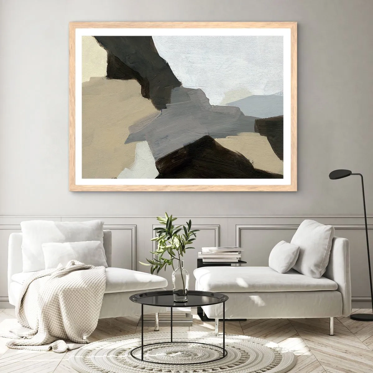 Plagát v ráme zo svetlého duba - Abstrakcia: križovatka šedej - 91x61 cm