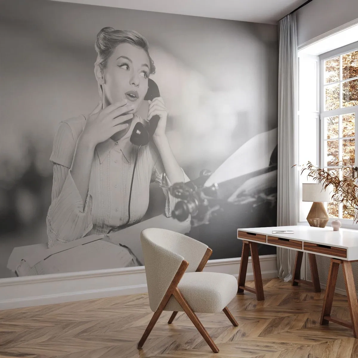 Samolepiaca Fototapeta Deluxe Sticker - Halo, tu sú 50. roky. - Vintage, Čierna a biela, Retro - 250x175 cm