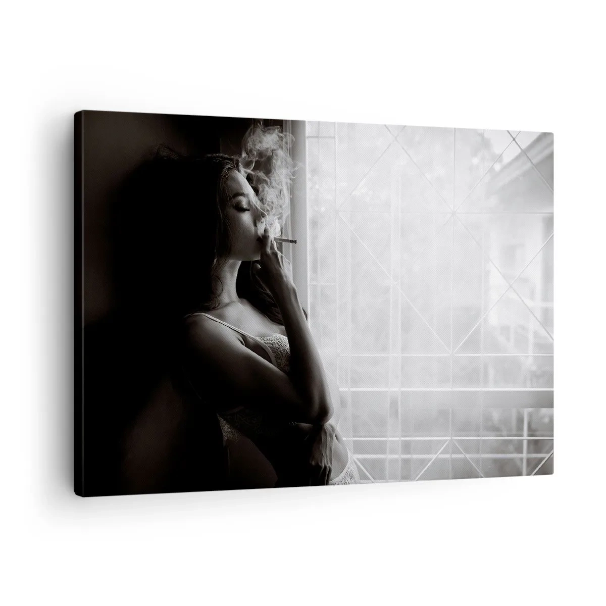 Obraz na plátne - Žena v zmyselnej póze na čiernobielej fotografii - 70x50cm - Zmyselný okamih - Moderná nástenná dekorácia do obývacej izby a spálne ARTTOR