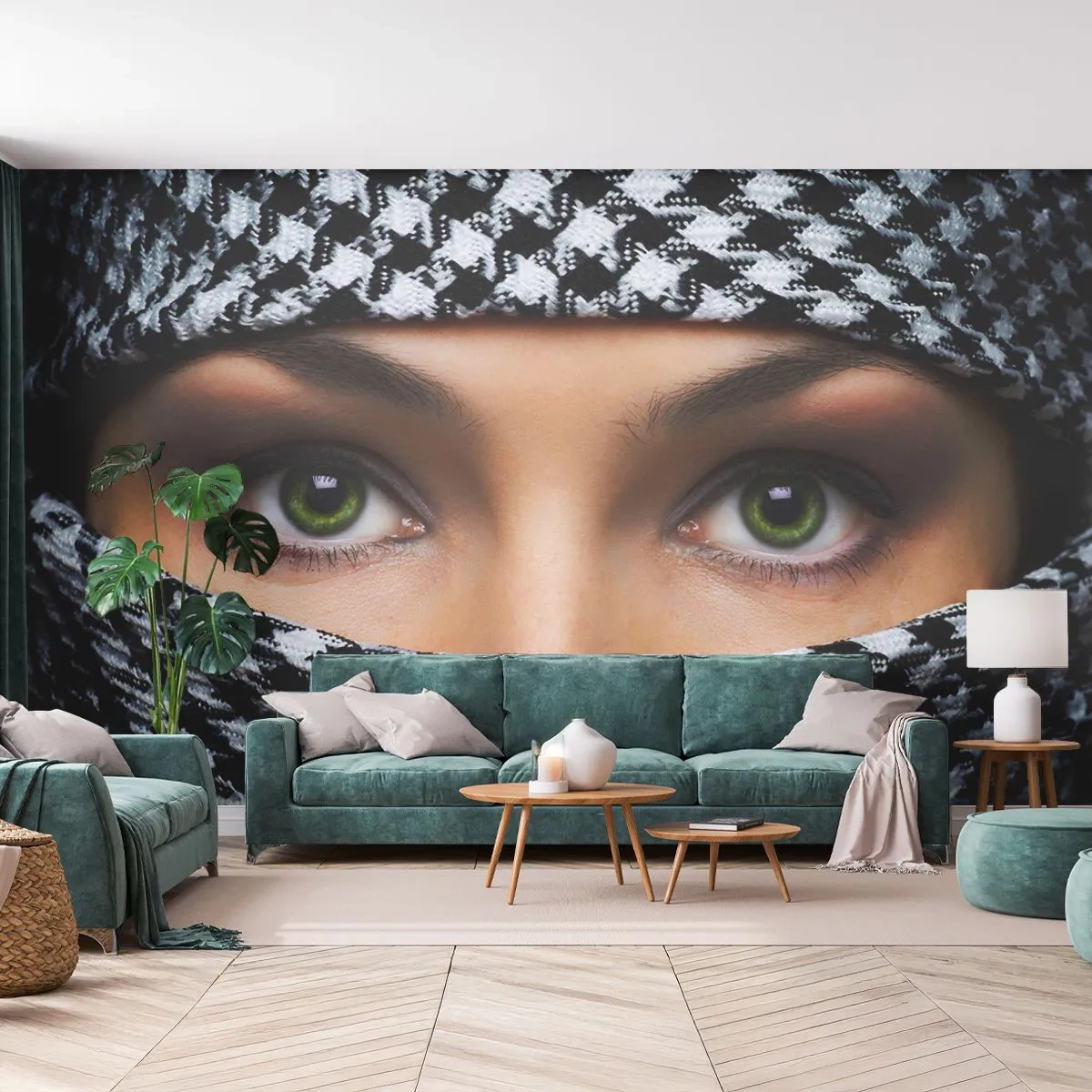 Samolepiaca Fototapeta Deluxe Sticker - Portrét zahalenej zelenookej krásky - Žena, Oči, Kultúra - 250x175 cm