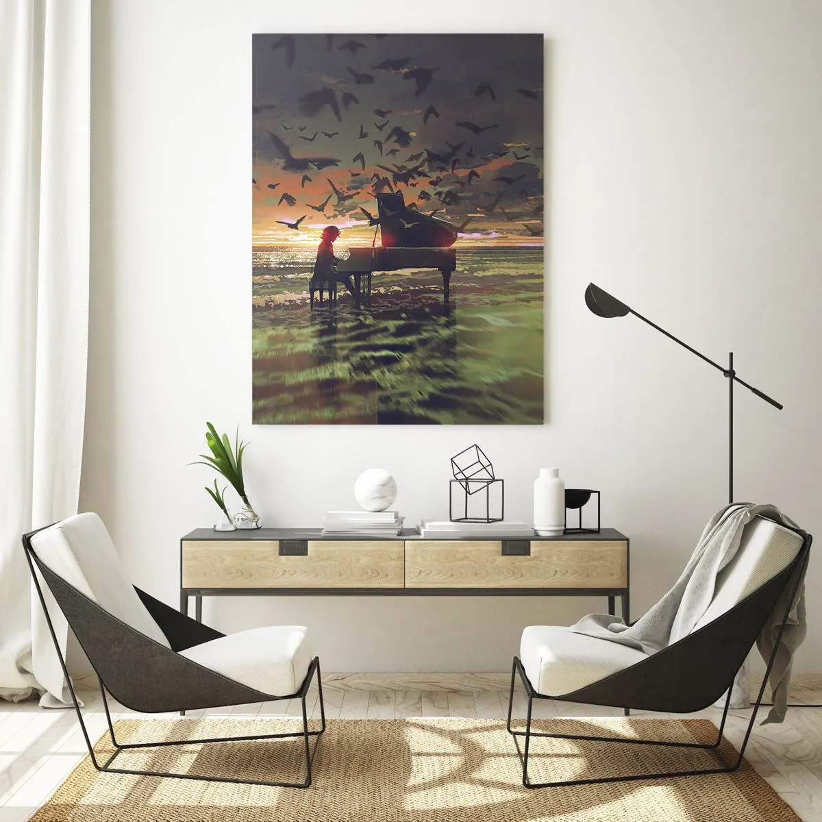 Obraz na skle - Koncert na piano a vlny - 80x120 cm