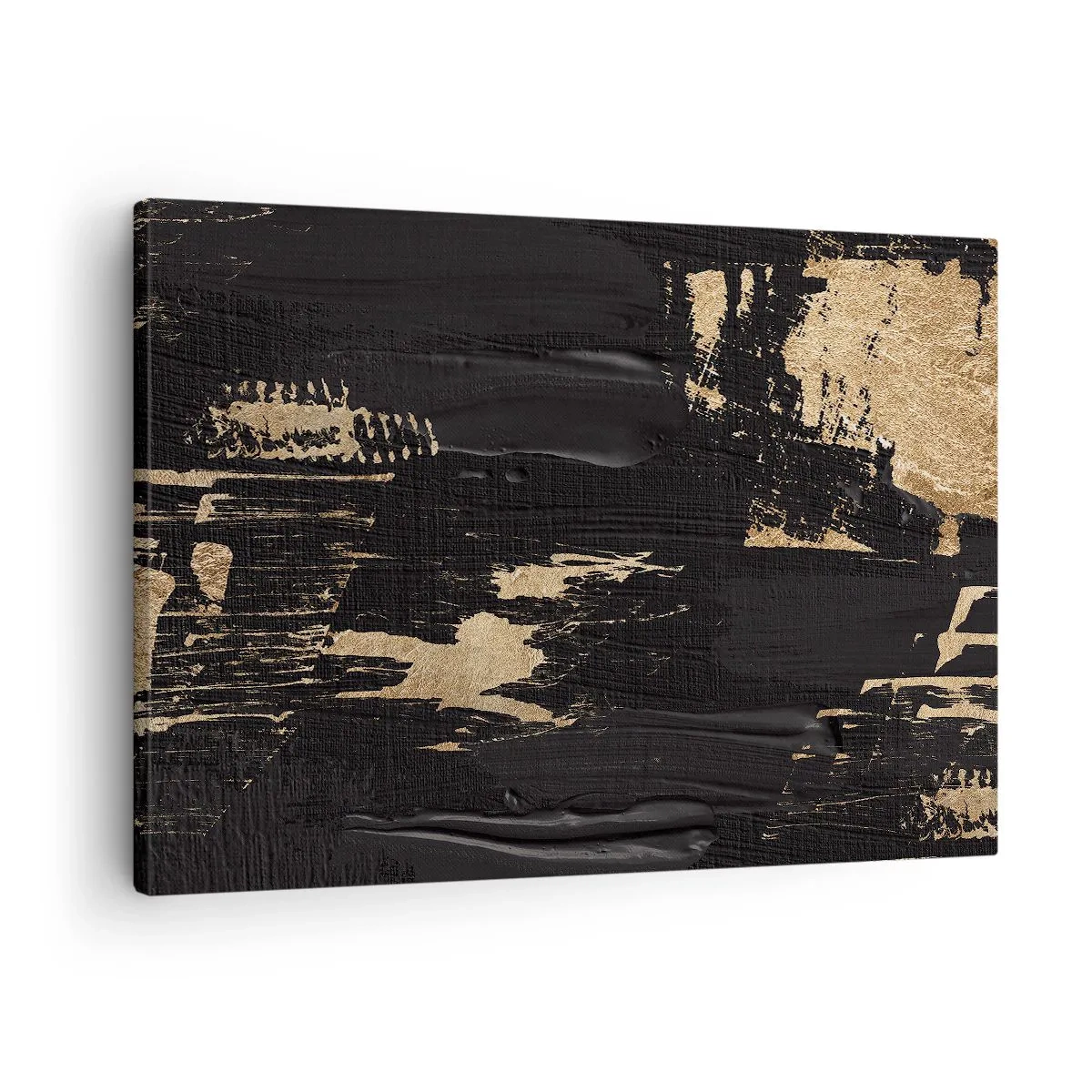 Obraz na plátne - Abstraktná kompozícia v odtieňoch čiernej a zlatej - 70x50cm - Stopa dotyku - Moderná nástenná dekorácia do obývacej izby a spálne ARTTOR