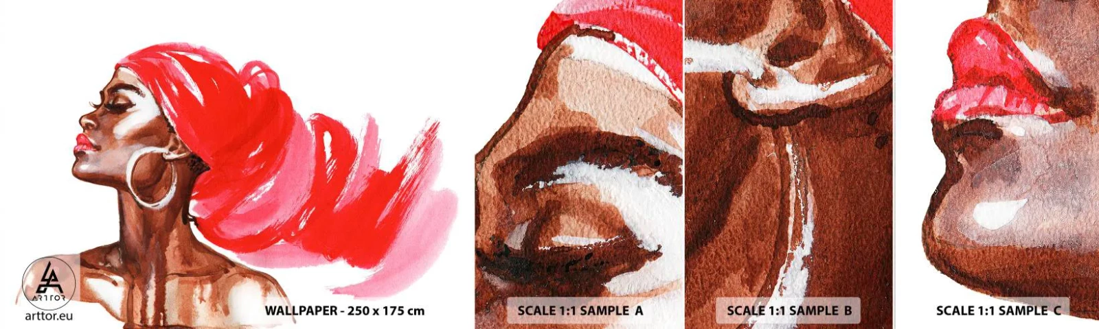 Vzorka Fototapeta Standard Eco - „Existuje vietor, ktorý rozťahuje mužské nozdry“ - Portrét ženy, Ženská tvár, Abstrakcia - 100x30 cm