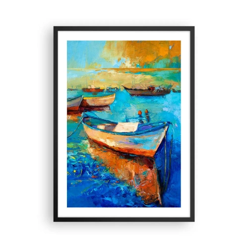 Plagát v čiernom ráme - Farebné lode na vode v impresionistickom štýle - 50x70cm - V južnom zálive - Moderná nástenná dekorácia do obývacej izby a spálne ARTTOR