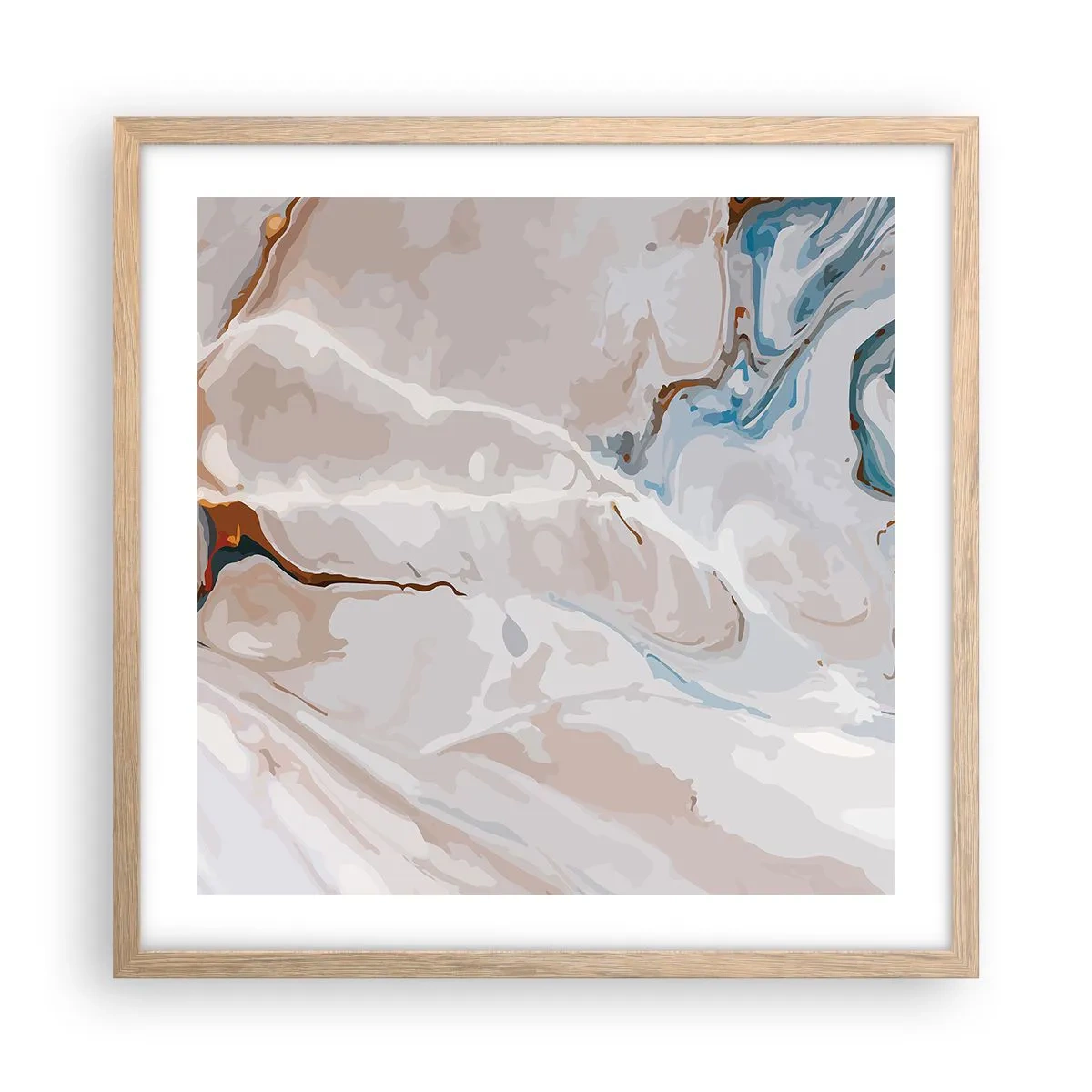 Plagát v ráme zo svetlého duba - Modré meandre pod bielou - 50x50 cm