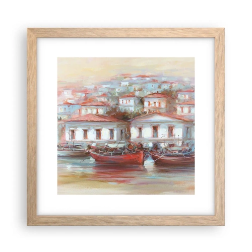 Plagát v ráme zo svetlého duba - Šťastné mestečko - 30x30 cm