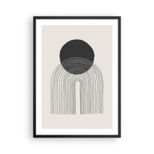 Plagát v čiernom ráme - Minimalistický čiernobiely motív kruhov a čiar - 50x70cm - Chvenie a istota - Moderná nástenná dekorácia do obývacej izby a spálne ARTTOR