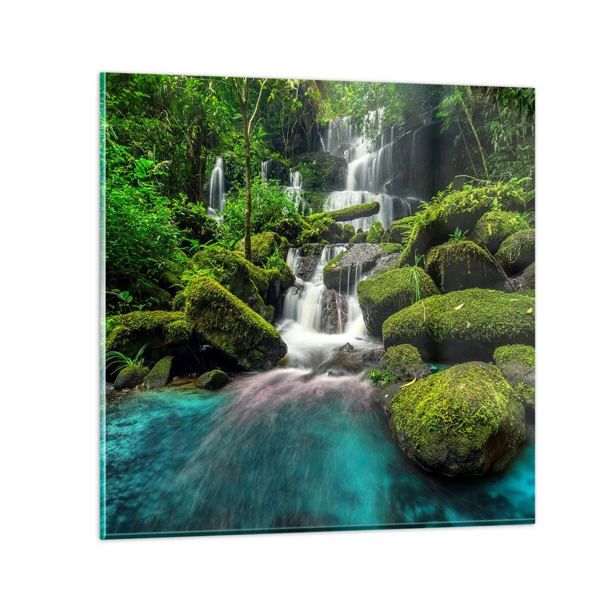 Obraz na skle - Tyrkys, zafíry a tekuté striebro - 60x60 cm