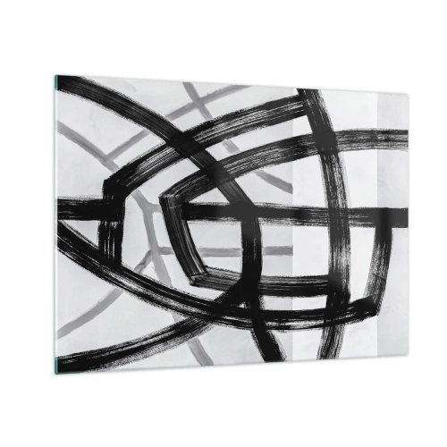 Obraz na skle - Čierne a sivé ťahy štetcom vytvárajú dynamickú sieť čiar. - 70x50cm - Hĺbka - Moderná nástenná dekorácia do obývacej izby a spálne ARTTOR