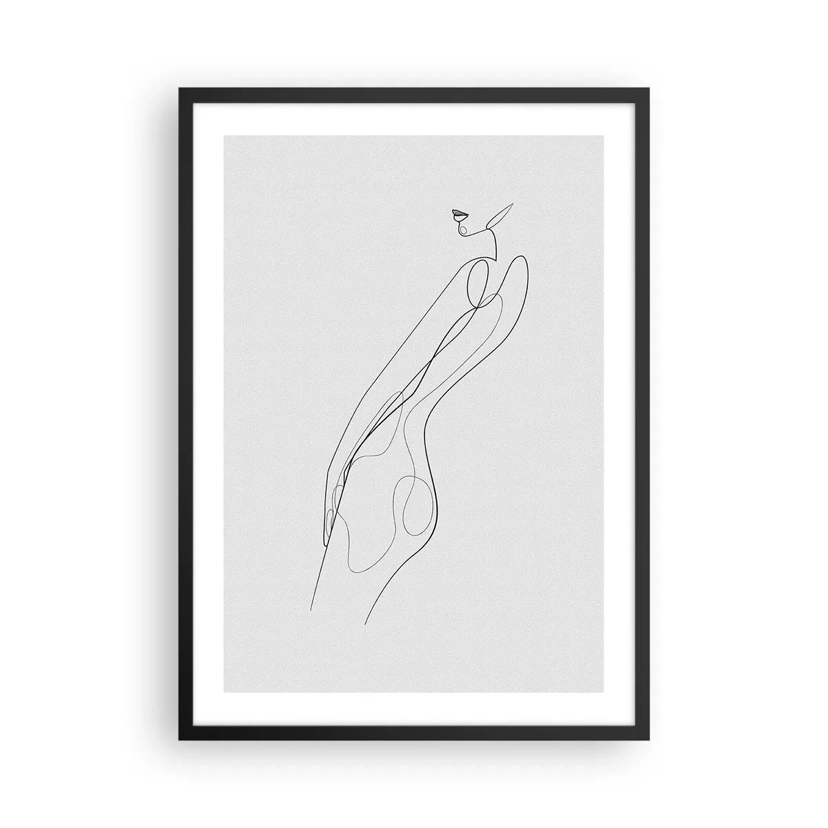 Plagát v čiernom ráme - Minimalistická skica ženskej siluety na svetlom pozadí. - 50x70cm - Iba sľub - Moderná nástenná dekorácia do obývacej izby a spálne ARTTOR