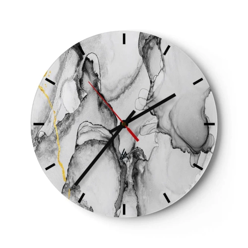 Nástenné hodiny - Abstraktná kompozícia v odtieňoch sivej so zlatým nádychom. - 30x30cm - Kompozícia so zlatým motívom - Moderná nástenná dekorácia do obývacej izby, kuchyne a spálne ARTTOR