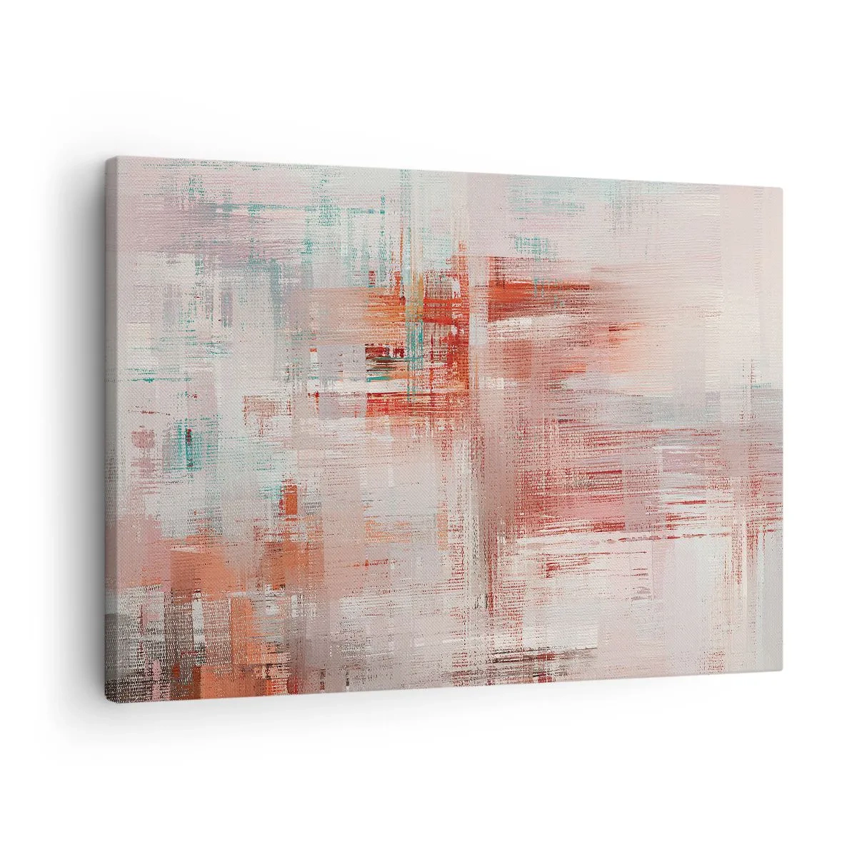 Obraz na plátne - Abstraktná kompozícia s odtieňmi červenej a pastelovými farbami. - 70x50cm - Zahmlené. Ale ružové - Moderná nástenná dekorácia do obývacej izby a spálne ARTTOR