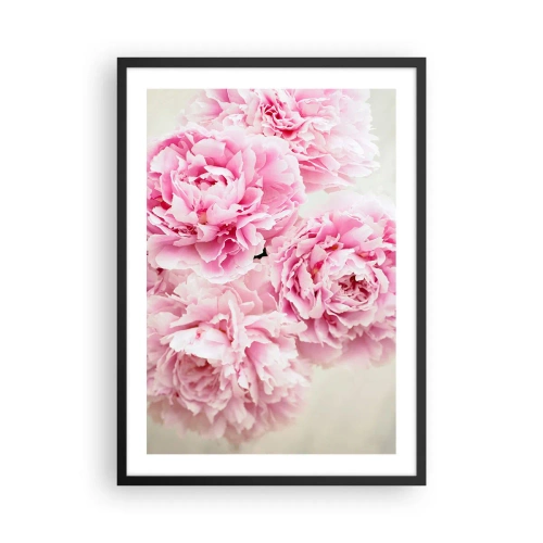 Plagát v čiernom ráme - Kytica ružových pivoniek na svetlom pozadí - 50x70cm - V ružovom prepychu - Moderná nástenná dekorácia do obývacej izby a spálne ARTTOR