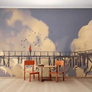 Fototapeta Premium Canvas - Modrý stesk - Abstrakcia, Most, Mraky - 150x105 cm