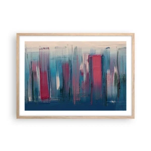 Plagát v ráme zo svetlého duba - Vertikálna kompozícia v modrej a červenej - 70x50 cm