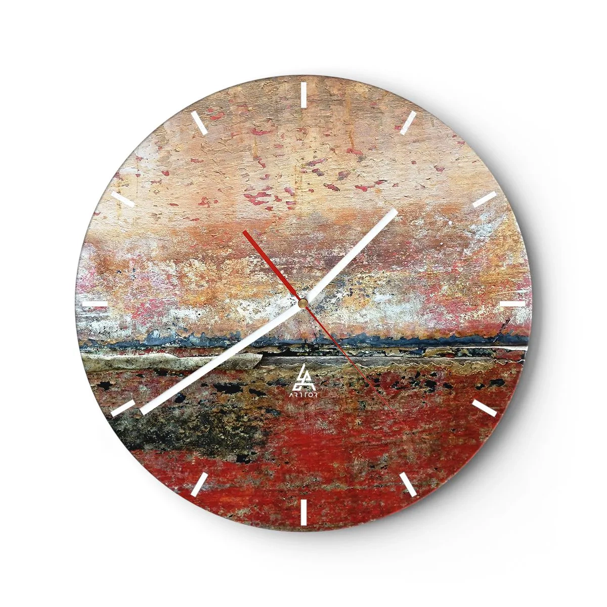 Nástenné hodiny - Abstraktná krajina s textúrou a teplými zemitými tónmi. - 30x30cm - Možno je to more - Moderná nástenná dekorácia do obývacej izby, kuchyne a spálne ARTTOR