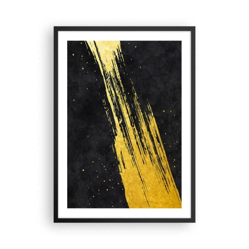 Plagát v čiernom ráme - Zlaté ťahy štetcom na čiernom pozadí - 50x70cm - Skok do hyperpriestoru - Moderná nástenná dekorácia do obývacej izby a spálne ARTTOR