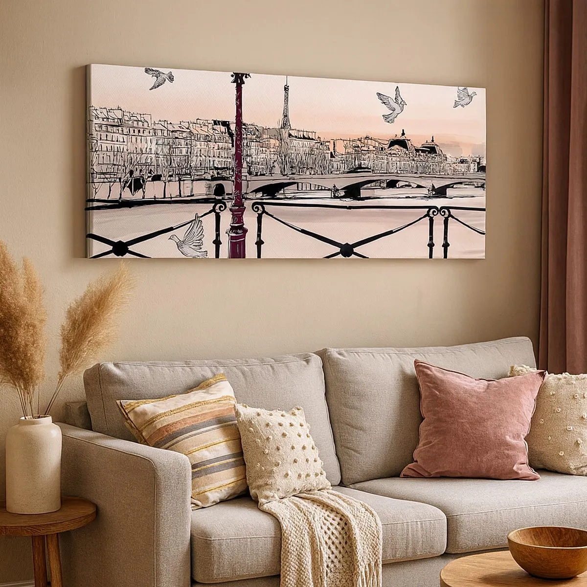 Obraz na plátne - Nad strechami Paríža - 100x40 cm