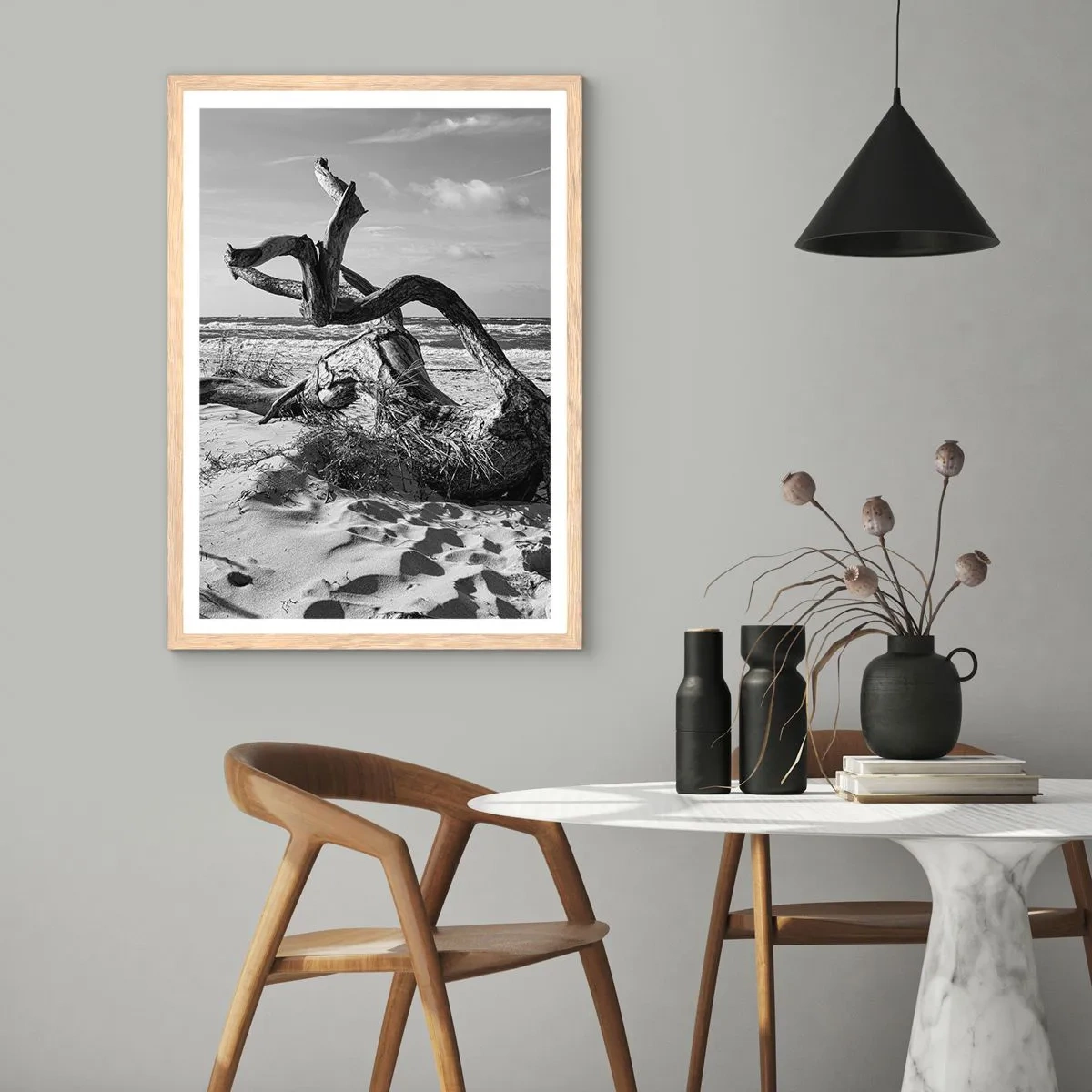 Plagát v ráme zo svetlého duba - Morská socha - 40x50 cm