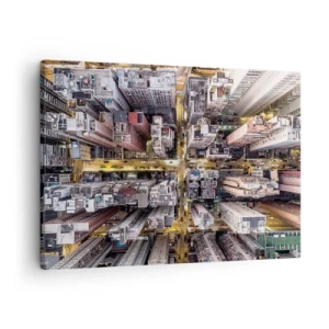 Obraz na plátne - Pohľad z vtáčej perspektívy na mesto plné mrakodrapov - 70x50cm - Pozdrav z Hongkongu - Moderná nástenná dekorácia do obývacej izby a spálne ARTTOR