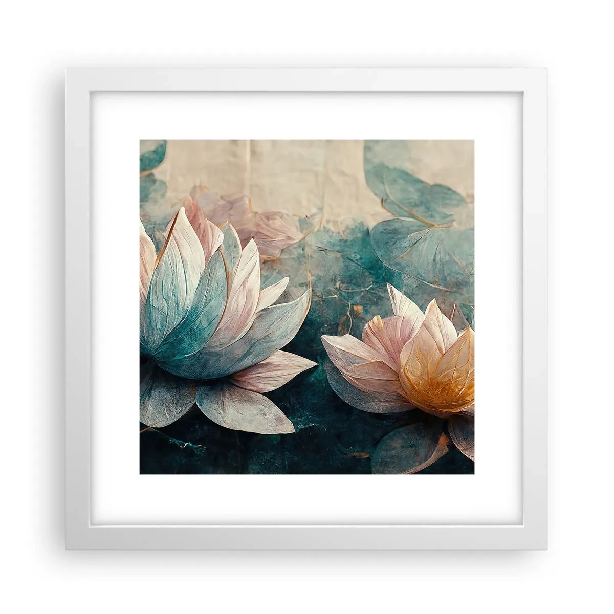 Plagát v bielom ráme - Hviezdy a jazero - 30x30 cm