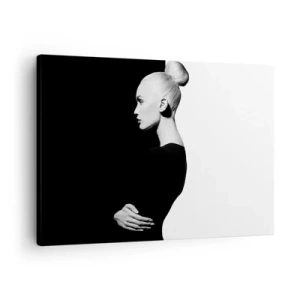 Obraz na plátne - Štýlový portrét ženy na čiernobielom pozadí - 70x50cm - Proste žena - Moderná nástenná dekorácia do obývacej izby a spálne ARTTOR