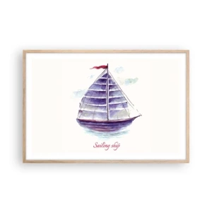 Plagát v ráme zo svetlého duba - Napnuté plachty a pokojná voda - 91x61 cm