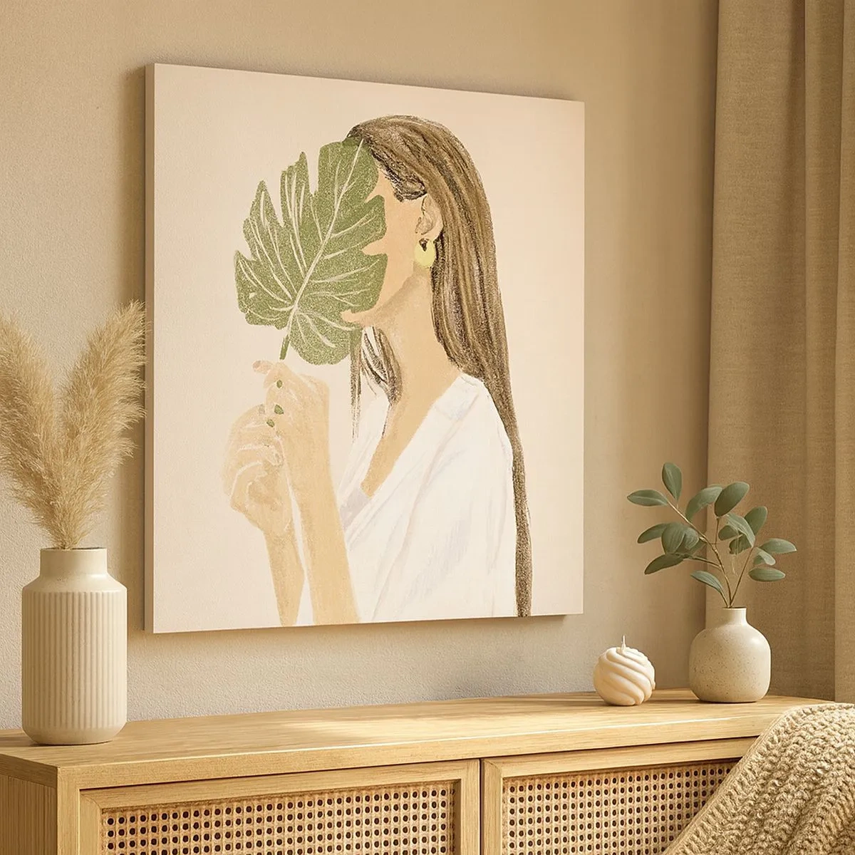 Obraz na plátne - Tajomný portrét s vejárom - 30x30 cm