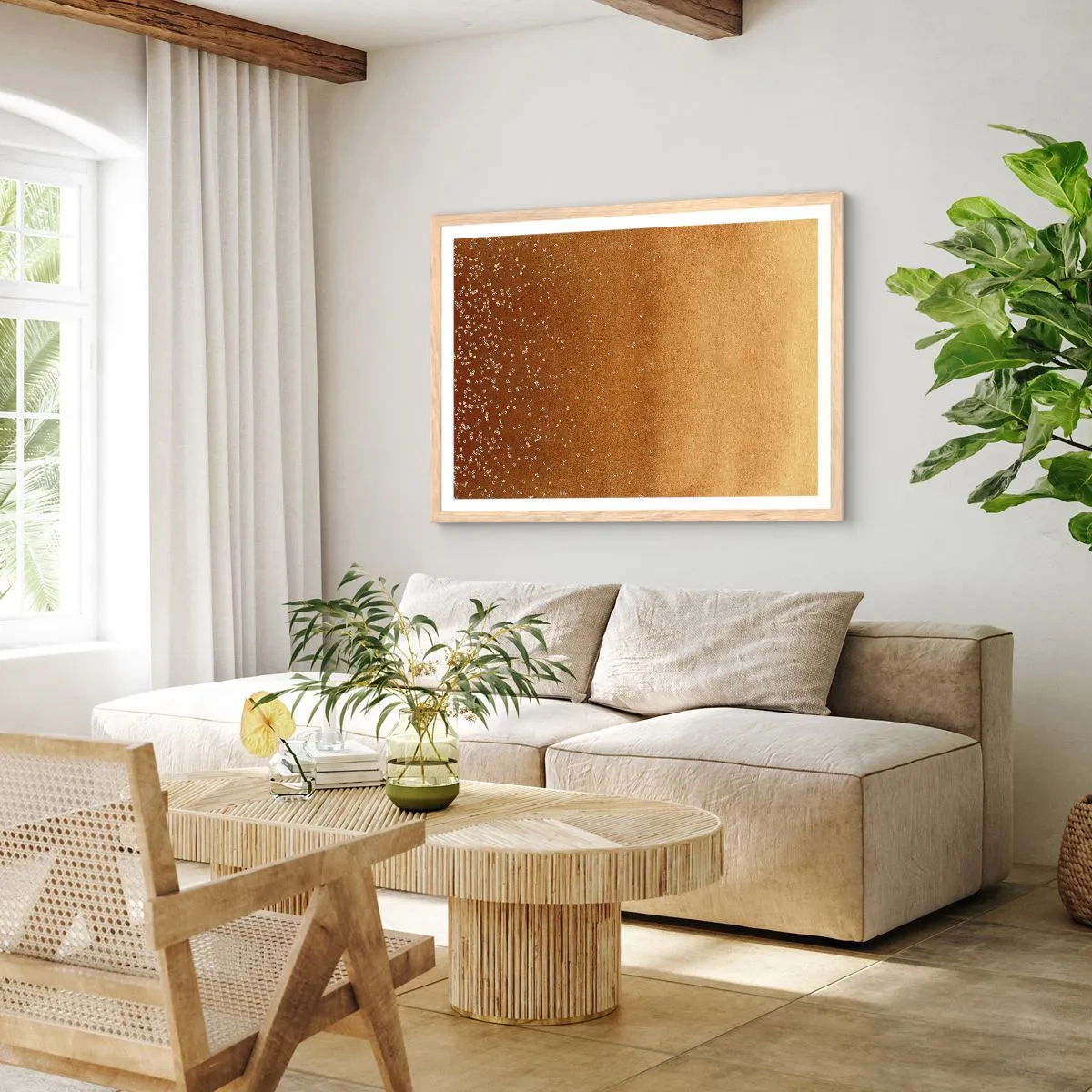 Plagát v ráme zo svetlého duba - Zrodenie svetla - 100x70 cm