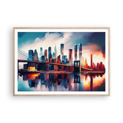 Plagát v ráme zo svetlého duba - Famózny New York - 100x70 cm