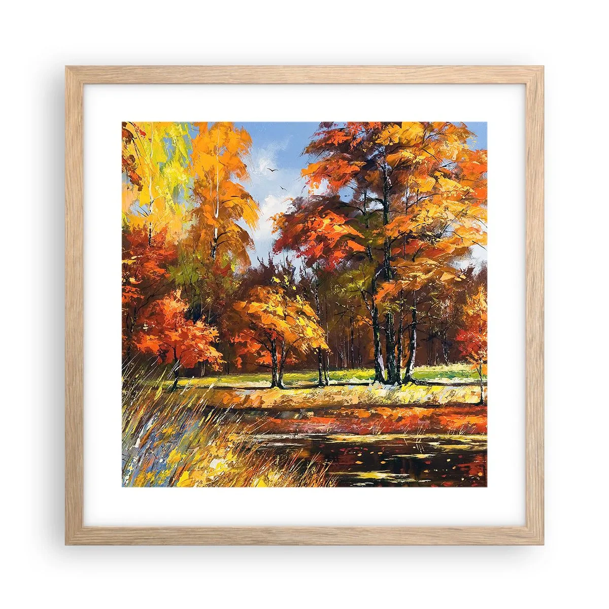 Plagát v ráme zo svetlého duba - Krajinka v zlatej a hnedej - 40x40 cm