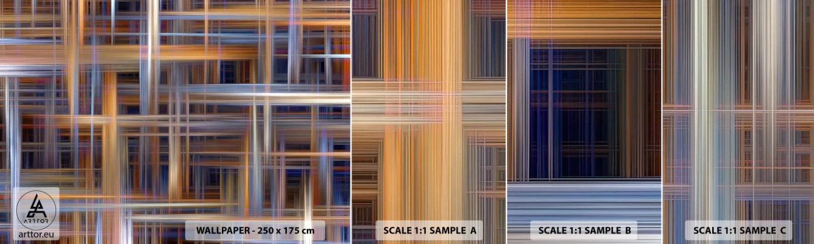 Vzorka samolepiacej fototapety Deluxe Sticker - Utkané zo svetla - Abstrakcia, Kus, Grafika - 100x30 cm