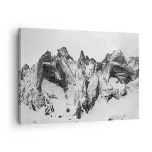 Obraz na plátne - Čiernobiele zasnežené horské štíty - 70x50cm - Hrozivý žulový hrebeň - Moderná nástenná dekorácia do obývacej izby a spálne ARTTOR