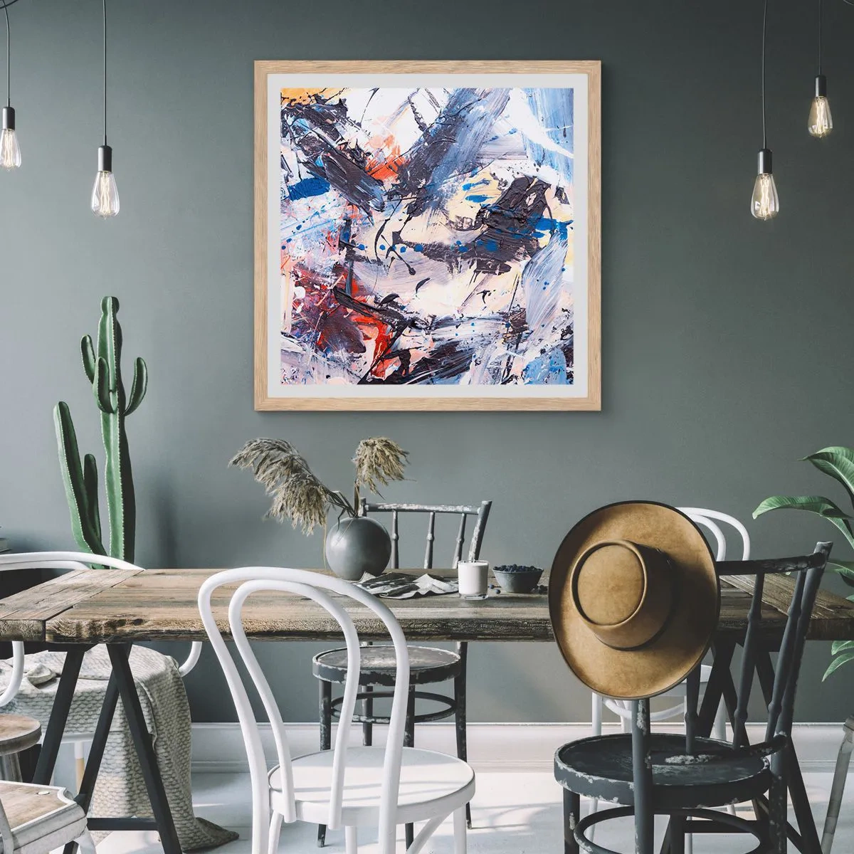 Plagát v ráme zo svetlého duba - Bláznivý tanec abstrakcie - 40x40 cm