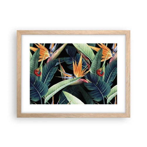 Plagát v ráme zo svetlého duba - Plamenné kvety trópov - 40x30 cm