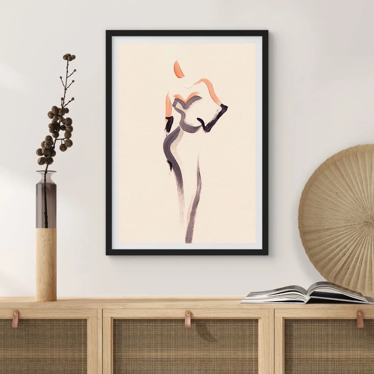 Plagát v čiernom ráme - Minimalistická ženská silueta - 50x70cm - Zo zlatých rokov Hollywoodu - Moderná nástenná dekorácia do obývacej izby a spálne ARTTOR