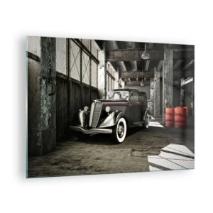 Obraz na skle - Veterán v štýlovej garáži - 70x50cm - Nepominuteľná elegancia 30. rokov - Moderná nástenná dekorácia do obývacej izby a spálne ARTTOR