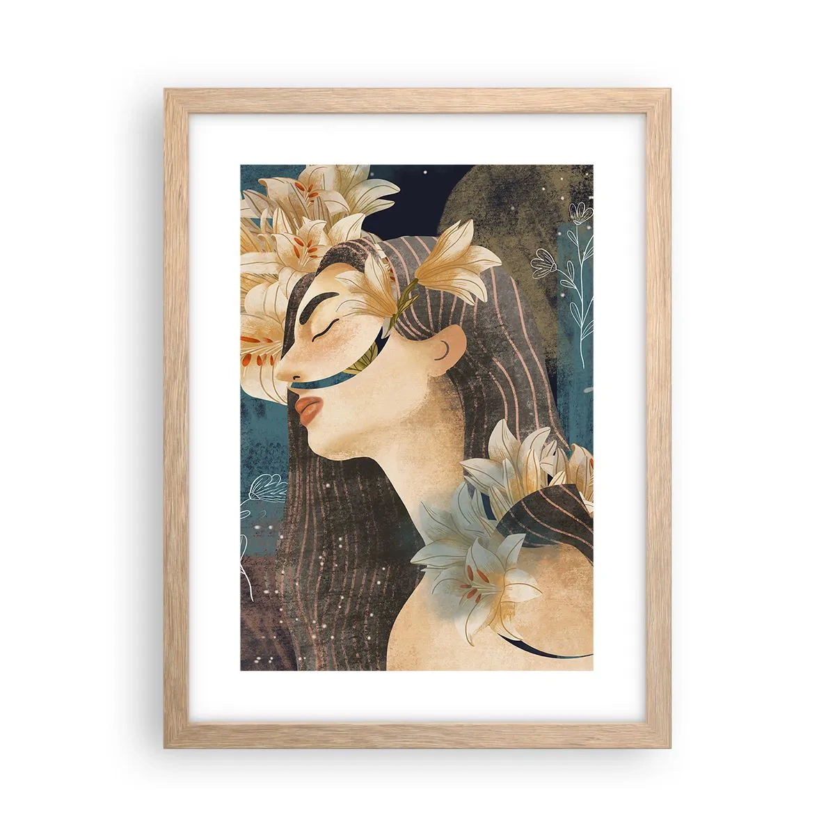 Plagát v ráme zo svetlého duba - Rozprávka o princeznej s ľaliami - 30x40 cm