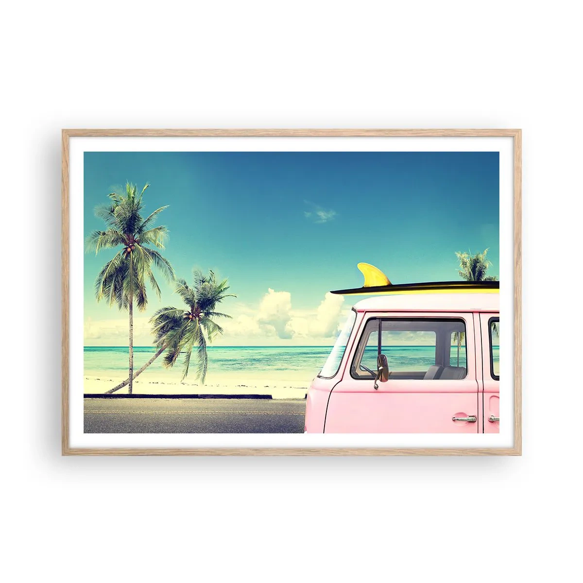 Plagát v ráme zo svetlého duba - Prázdniny, je čas začať - 100x70 cm