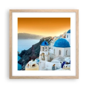 Plagát v ráme zo svetlého duba - Santorini - v náruči skál - 40x40 cm