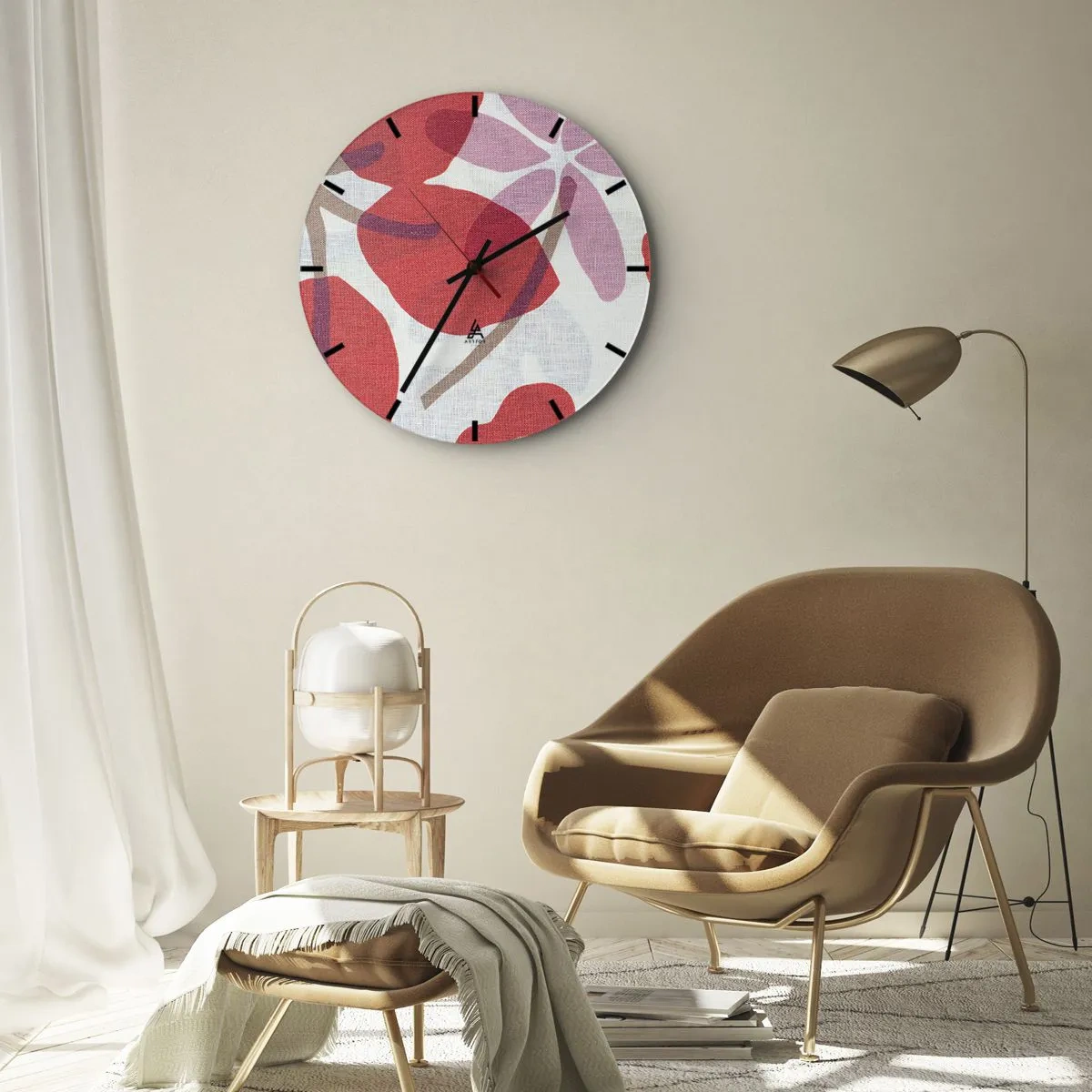 Nástenné hodiny - Kvetinová kompozícia v ružovej - 30x30 cm