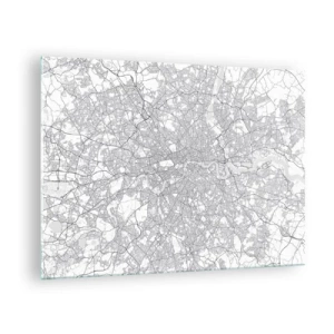 Obraz na skle - Čiernobiela mapa s hustou sieťou ulíc v minimalistickom štýle. - 70x50cm - Mapa londýnskeho labyrintu - Moderná nástenná dekorácia do obývacej izby a spálne ARTTOR
