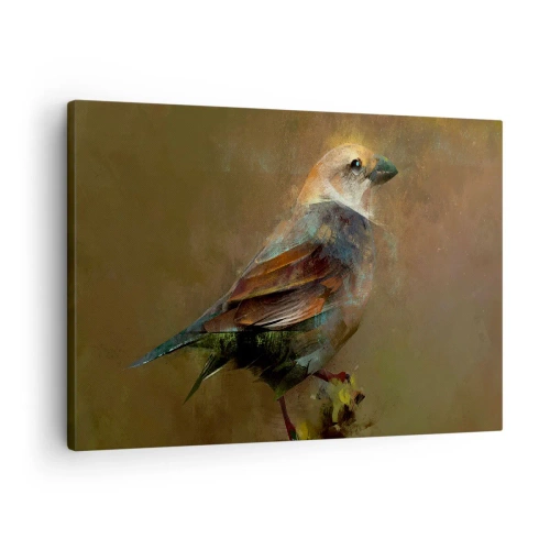 Obraz na plátne - Umelecká interpretácia vrabca na hnedom pozadí - 70x50cm - Vrabček, maličký vtáčik - Moderná nástenná dekorácia do obývacej izby a spálne ARTTOR