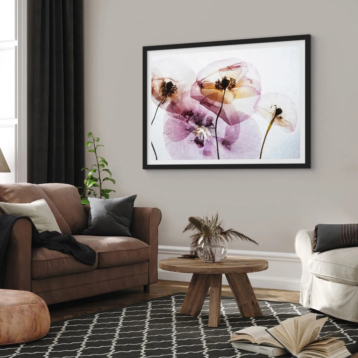 Plagát v čiernom ráme - Priehľadné telá kvetín - 91x61 cm