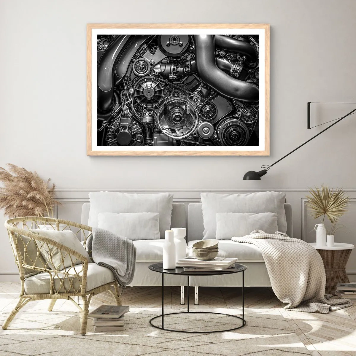 Plagát v ráme zo svetlého duba - Poézia mechaniky - 50x40 cm