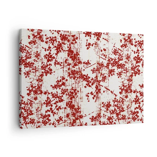 Obraz na plátne - Červené kvety na bielom pozadí v umeleckom štýle - 70x50cm - Staré kaliko - Moderná nástenná dekorácia do obývacej izby a spálne ARTTOR